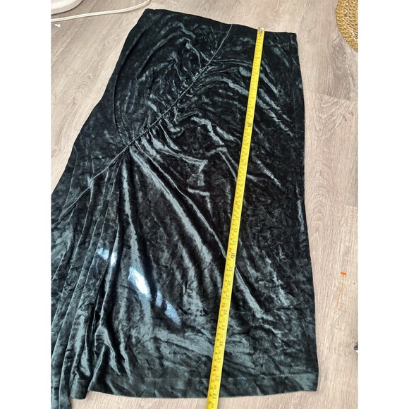 Crushed Forest Green Velour Asymmetric Ruched Draped Whimsigoth Maxi Skirt Sz L - Picture 7 of 10